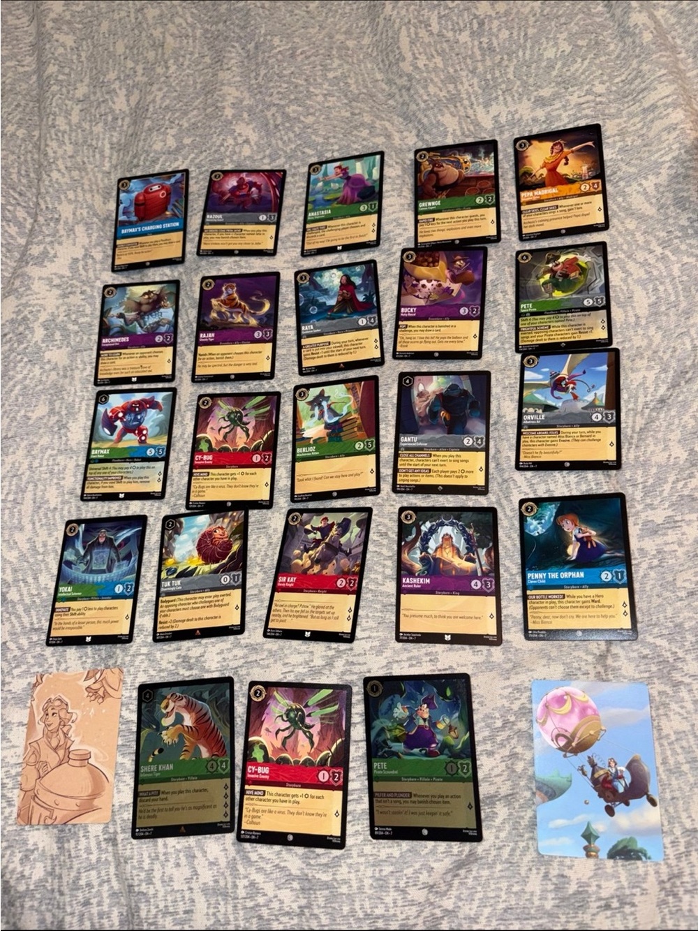 Disney Lorcana playing game cards lot of 25 total- 2 holographic